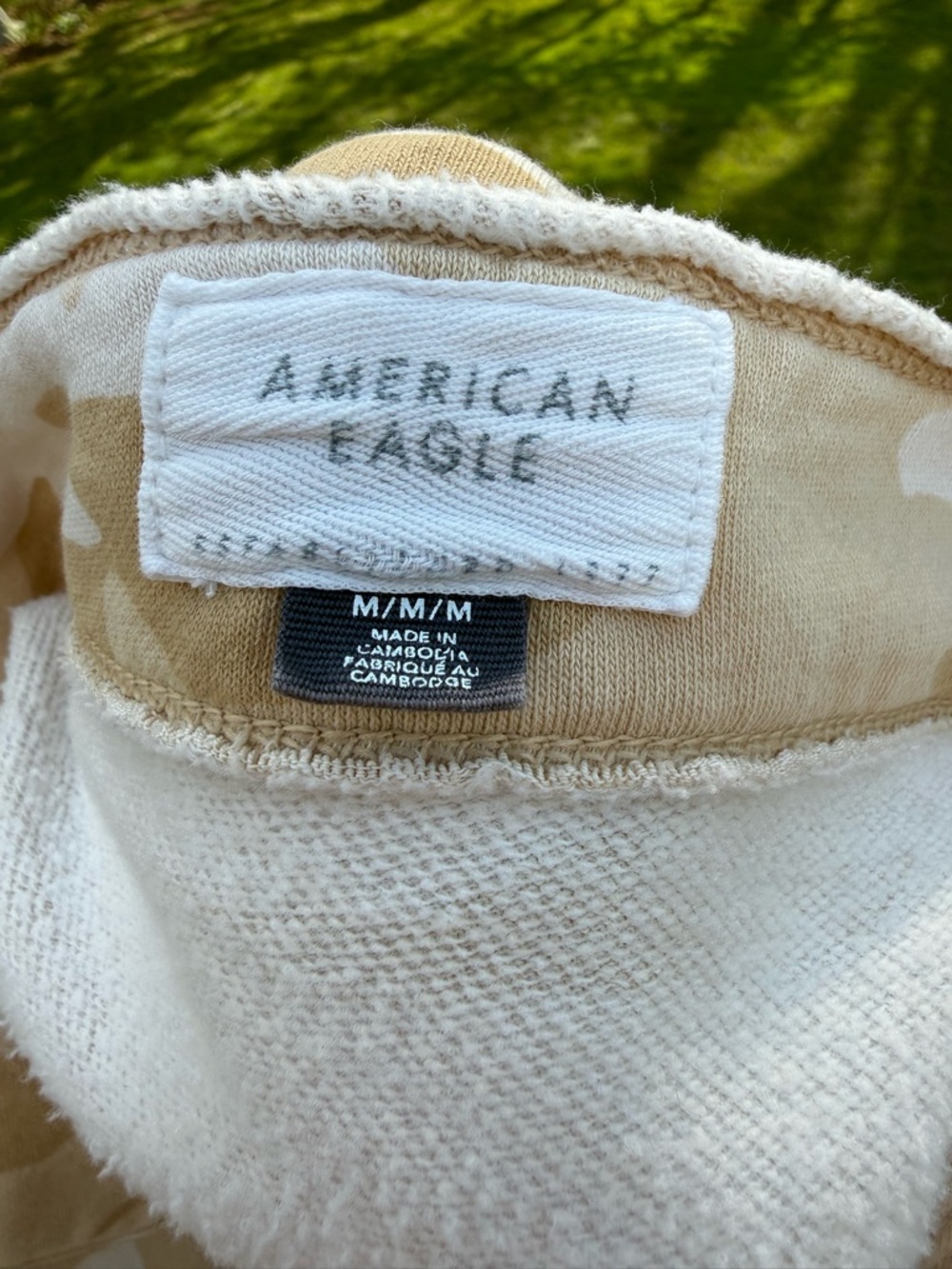 American Eagle Outfitters Tan & Cream Camo Off-Shoulder Sweater - Picture 2 of 4